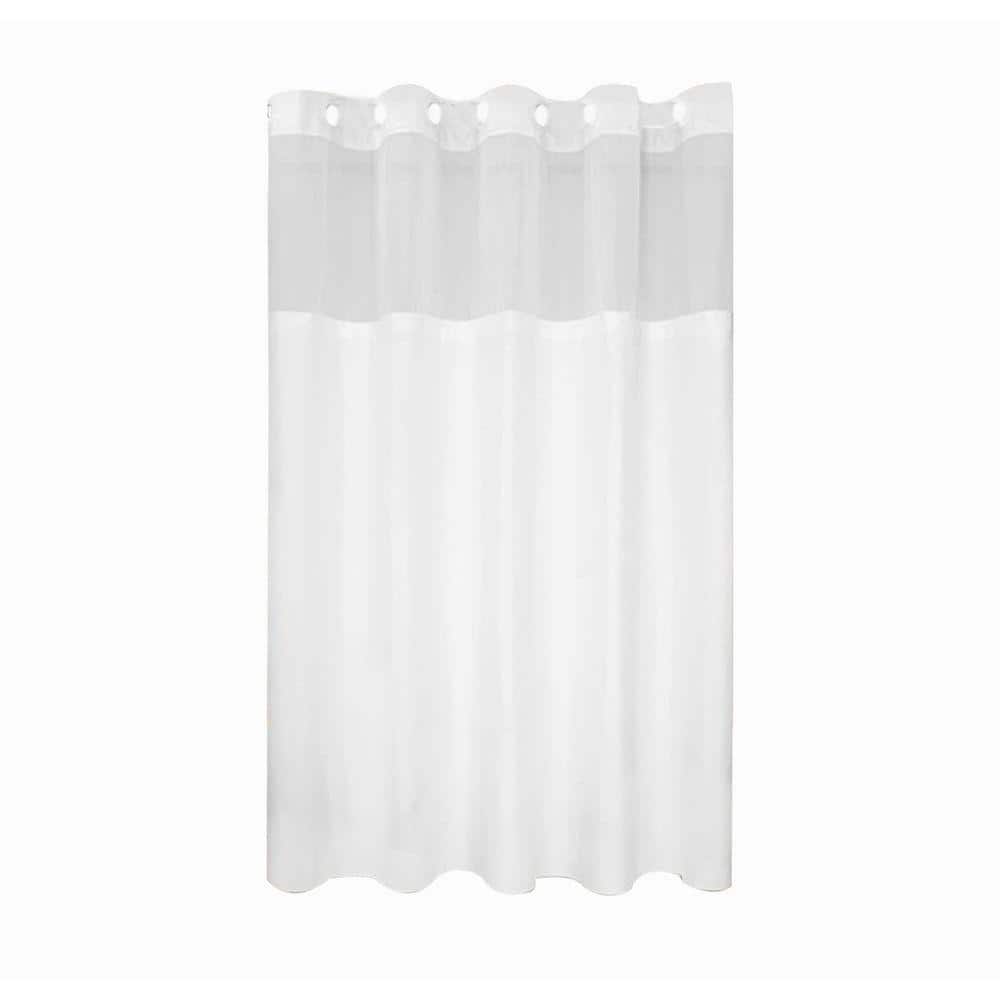 JFVKAF No Hook Slub Textured Shower Curtain Set with Snap-in PEVA Liner 71 x 74 Hotel Style White Fabric Curtain (1)