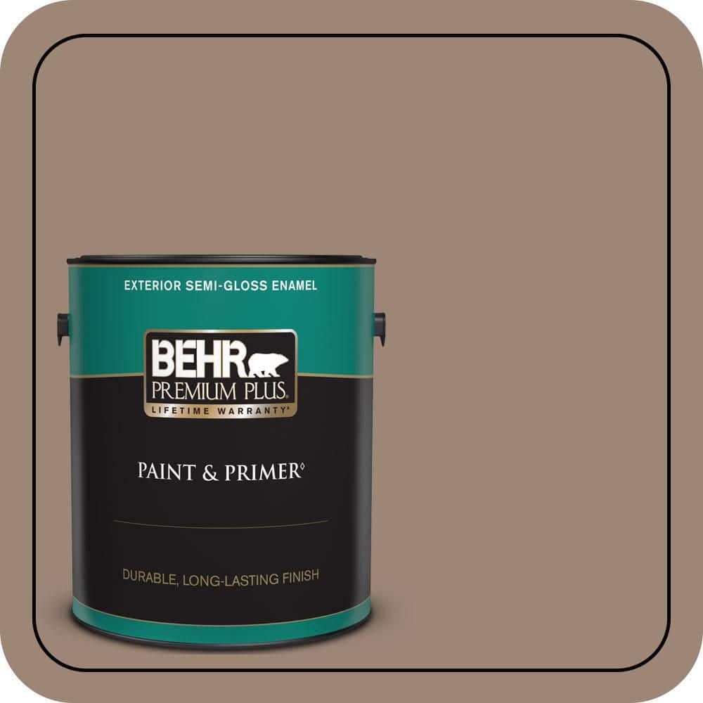 BEHR PREMIUM PLUS 1 gal. #PPU5-16 Earthnut Semi-Gloss Enamel Exterior Paint & Primer