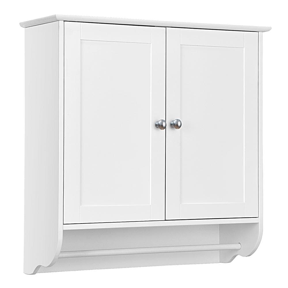 WELLFOR 24 in. W x 8.5 in. D x 24 in. H White Bathroom Storage Wall Cabinet with Towel Bar (2)