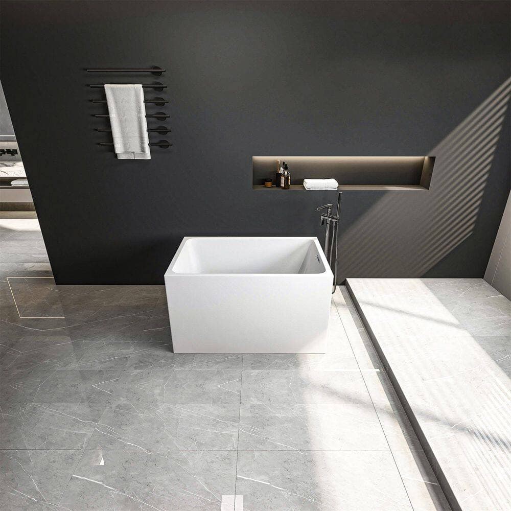 LUXSHERY 43 in x 27.6 in. Acrylic Freestanding Soaking Bathtub with Chrome Overflow and Pop-Up Drain in Gloss White Finish (3)