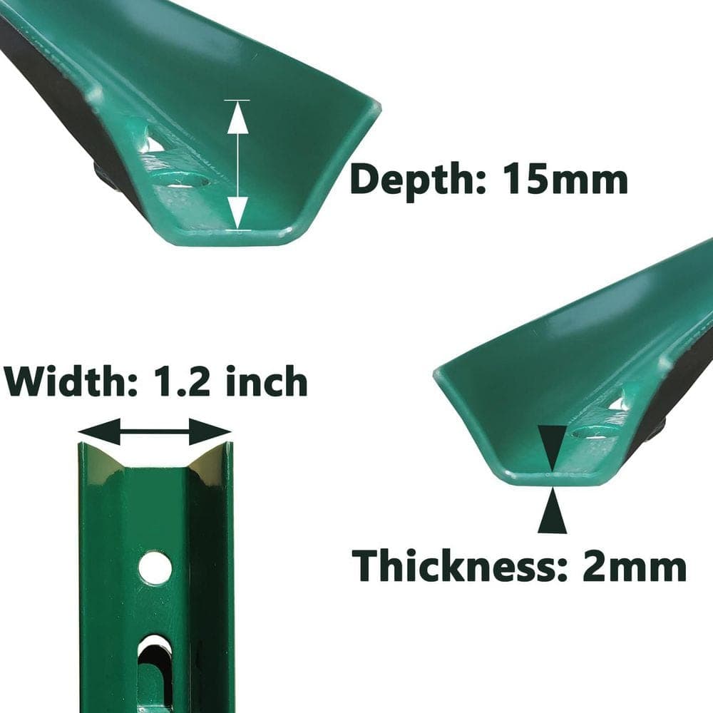Unbranded 1.2 in. x 3/5 in. x 3 ft. Metal No Dig Garden U Fence Post for Wire Fencing Steel Post for Yard, Green, Pack of 10 (3)