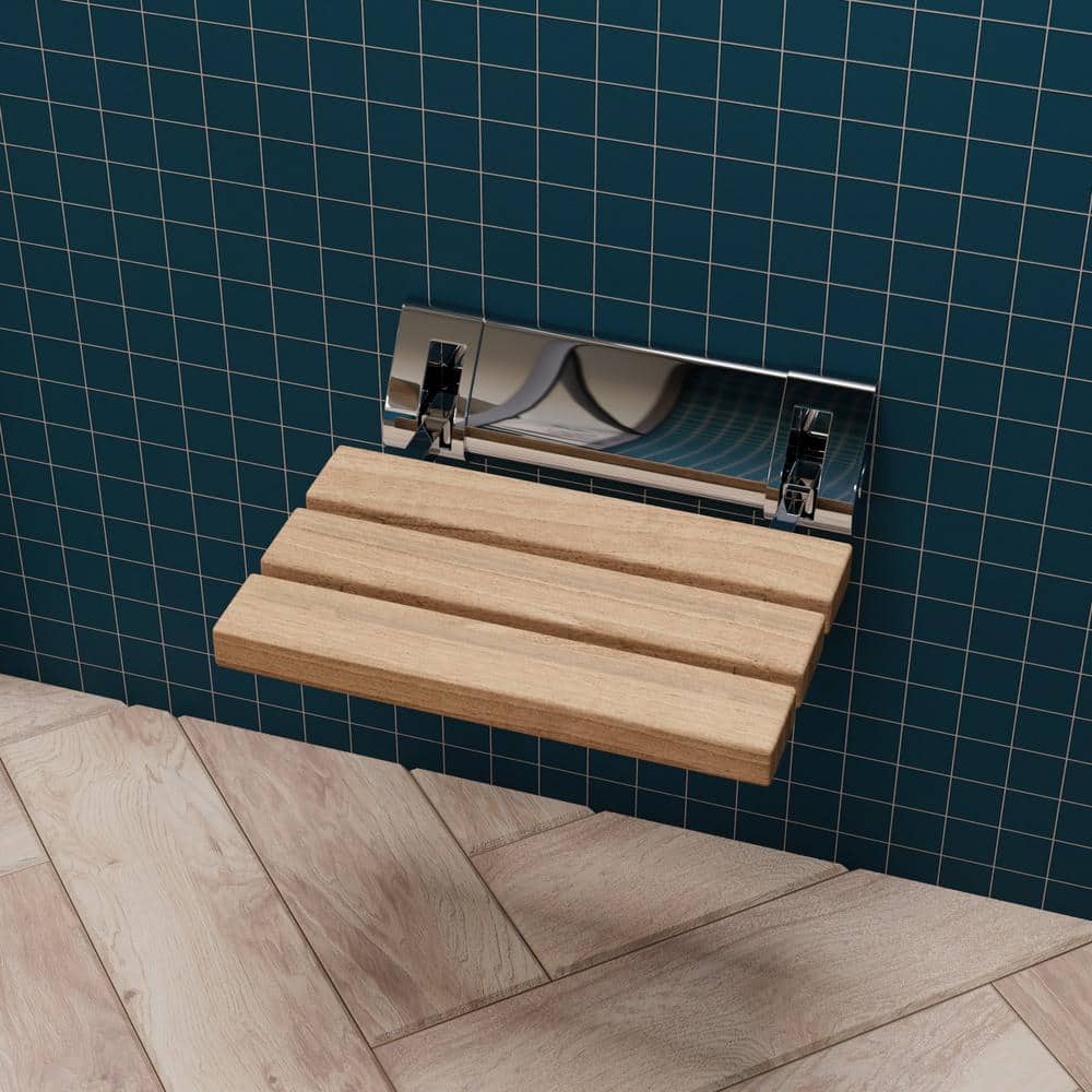 ALFI BRAND Wall-Mounted Shower Seat with Polished Chrome Joints in Natural Wood (2)