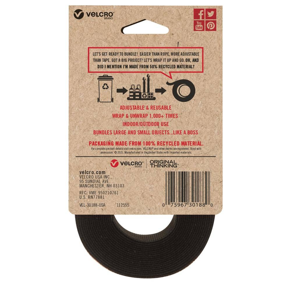 VELCRO Eco Wrap EM 10 ft. x 1 in. Straps in Black (3)