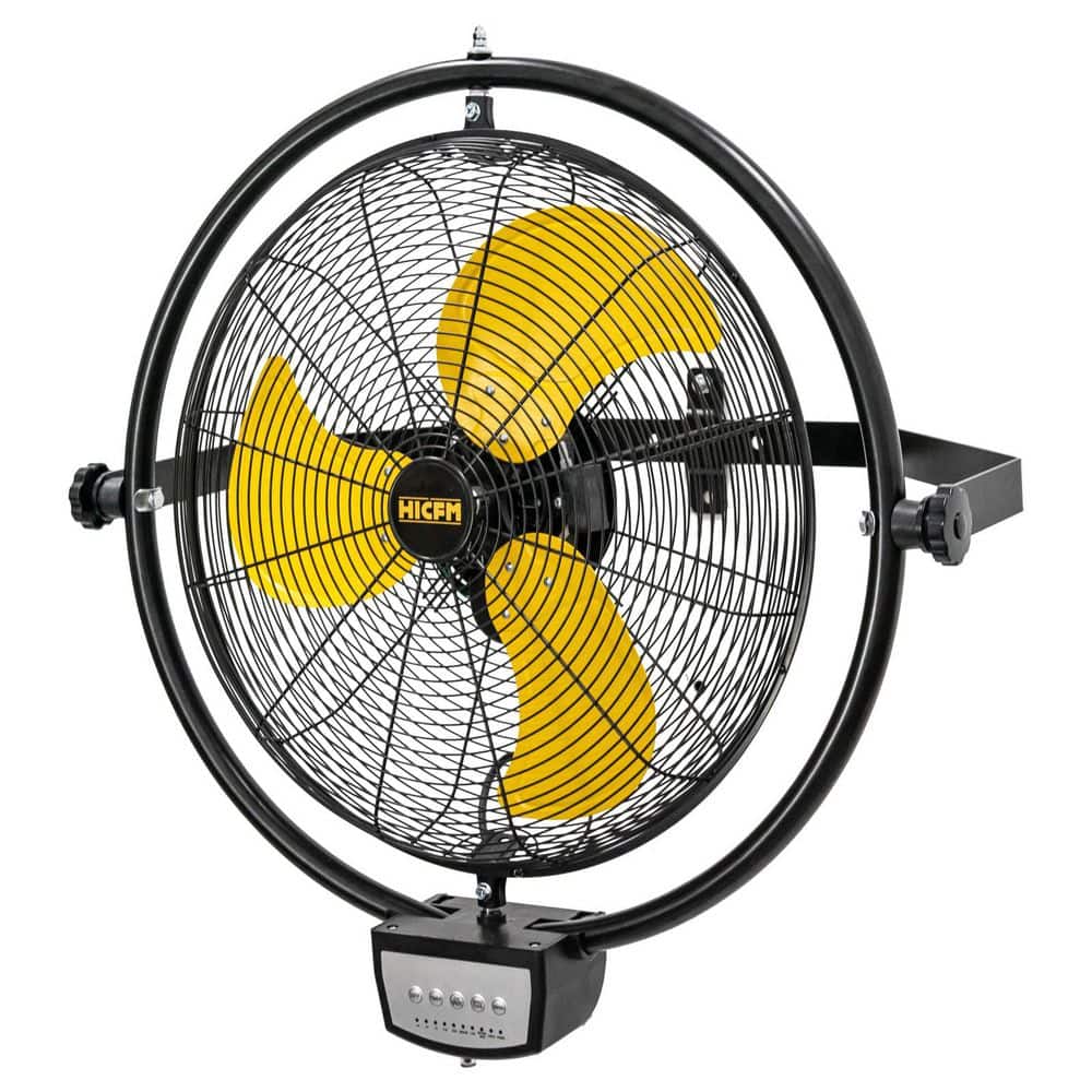 MELEZOOM 20 in. Wall Mounted Fan 3 Speed High Velocity Fan in Yellow, Manual & Remote Operation, Timer
