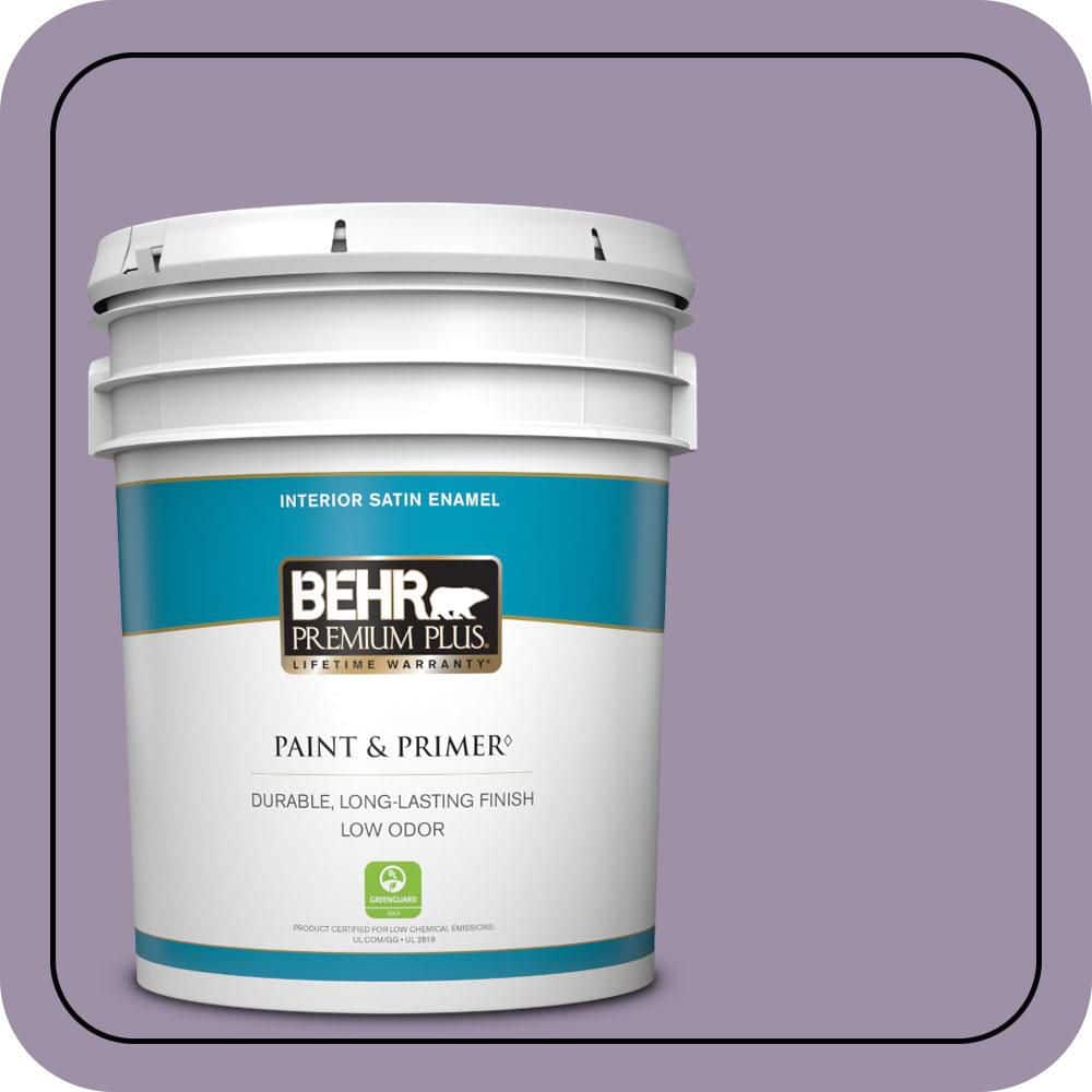 BEHR PREMIUM PLUS 5 gal. #S100-4 Ancestry Violet Satin Enamel Low Odor Interior Paint & Primer