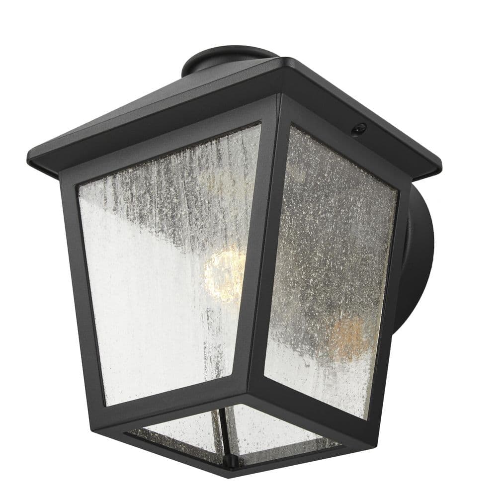 Hampton Bay Malena 7.83 in. 1-Light Black Hardwired Outdoor Wall Light Lantern Sconce Light with Clear Seeded Glass (4)