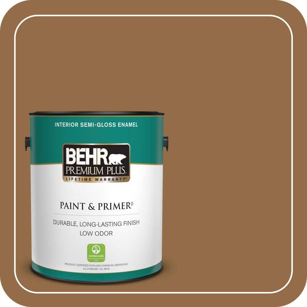 BEHR PREMIUM PLUS 1 gal. #S260-7 Nugget Gold Semi-Gloss Enamel Low Odor Interior Paint & Primer