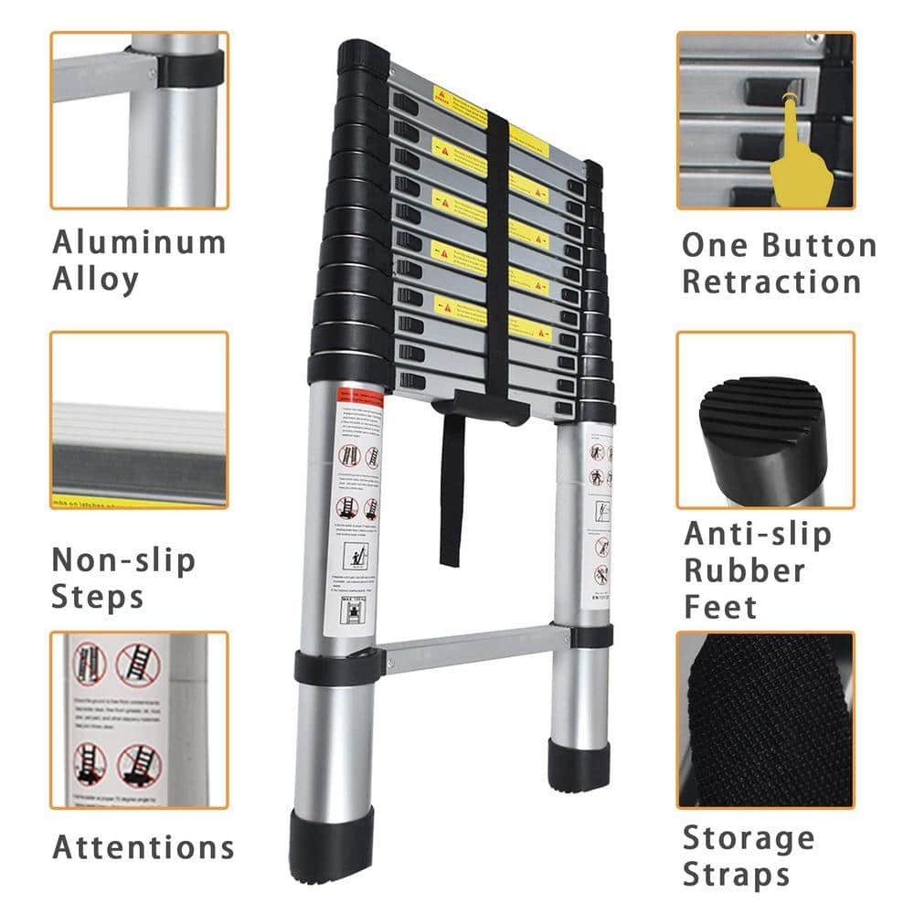 KIWDZFU 14.5 ft. Aluminum Telescoping Extension Ladder Lightweight Collapsible Ladder 330 lb. Capacity for RV Roof Attic Home (3)
