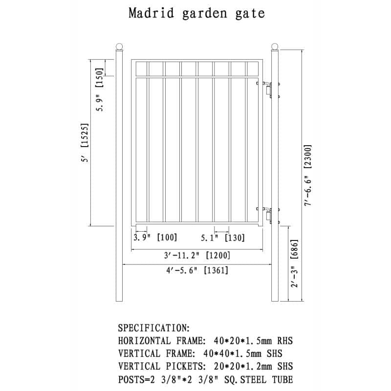 ALEKO 25 ft. x 6 ft. Black Steel Single Sliding Driveway Gate Madrid Style 20 ft. with Pedestrian Gate 5 ft. Fence Gate (2)