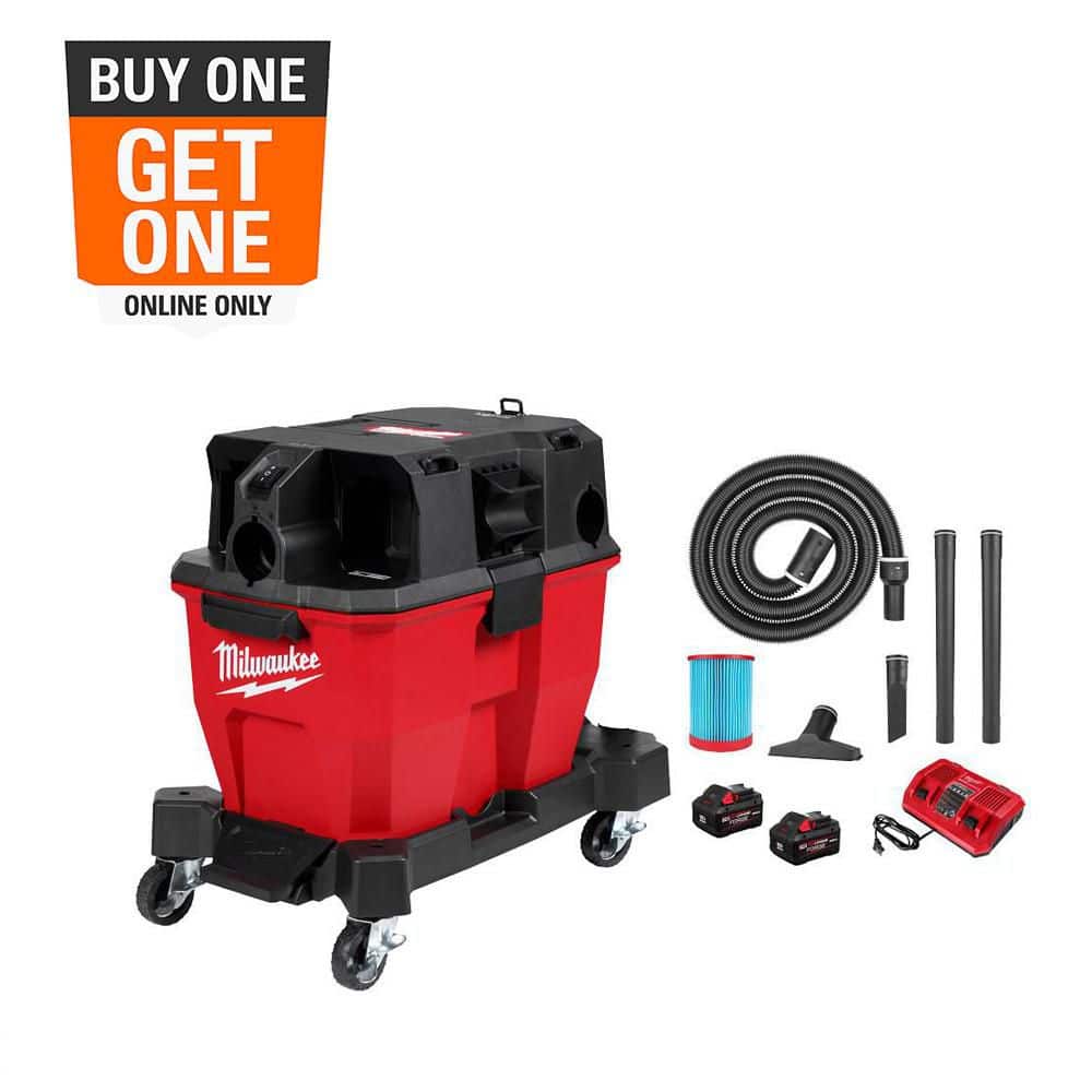 Milwaukee M18 FUEL 9 Gal. Cordless DUAL-BATTERY Wet/Dry Shop Vacuum Kit with (2) 8.0 ah Batteries, Filter, Hose, and Accessories