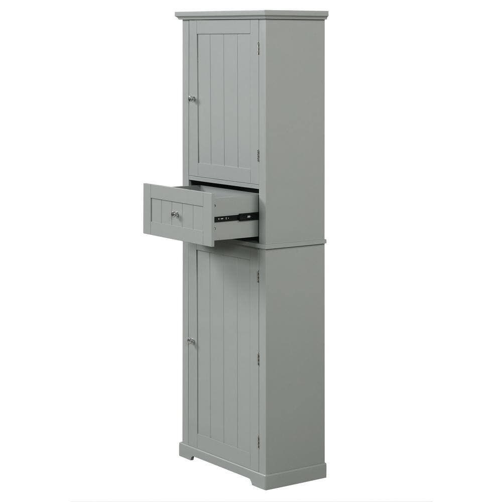 EPOWP 22 in. W 11 in. D 67.3 in. H Gray MDF Freestanding Tall Linen Cabinet with Adjustable Shelves and Drawer Gray (4)