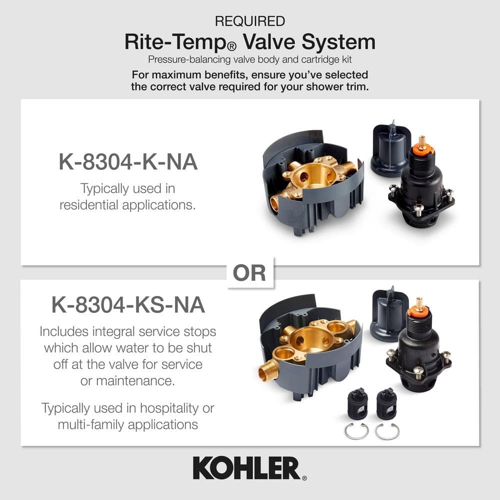 KOHLER Parallel 1-Handle Shower Trim Kit in Vibrant Brushed Nickel with 1.75 GPM Showerhead (Valve Not Included) (2)