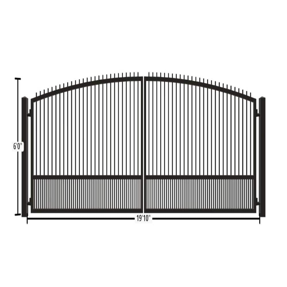 Unbranded Driveway Gate — Swing, Center, Arch + Finials, Puppy, Black — 238"W x 72"H (1)