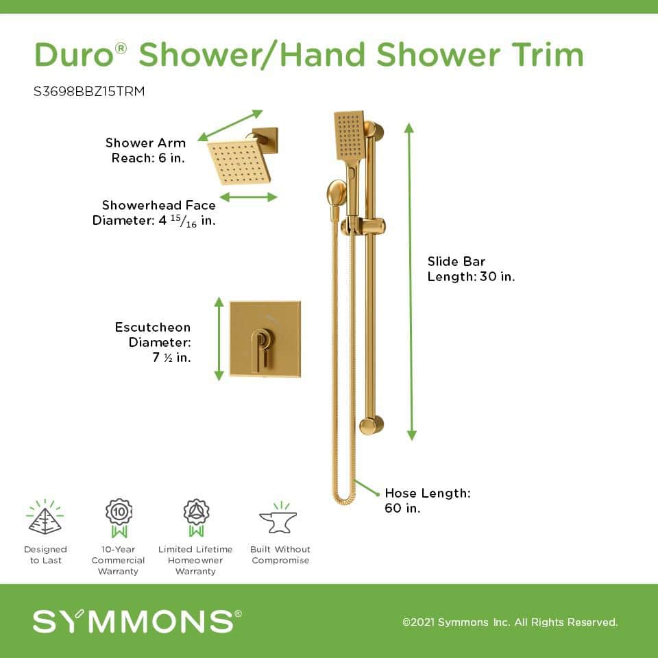 Symmons Duro Hydro Mersion Shower Faucet Trim Kit Wall Mounted with Single Handle and Hand Spray - 1.5 GPM (Valve Not Included) (2)