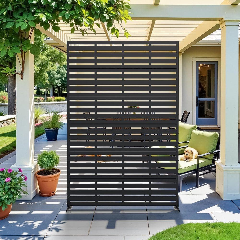 Lirago 72 in. H x 47 in. W Black Outdoor Metal Privacy Screen Garden Fence Wall Applique (3)