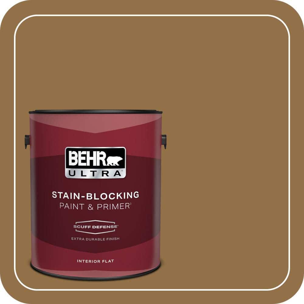 BEHR ULTRA 1 gal. #N280-7 Brass Button Extra Durable Flat Interior Paint & Primer (1)