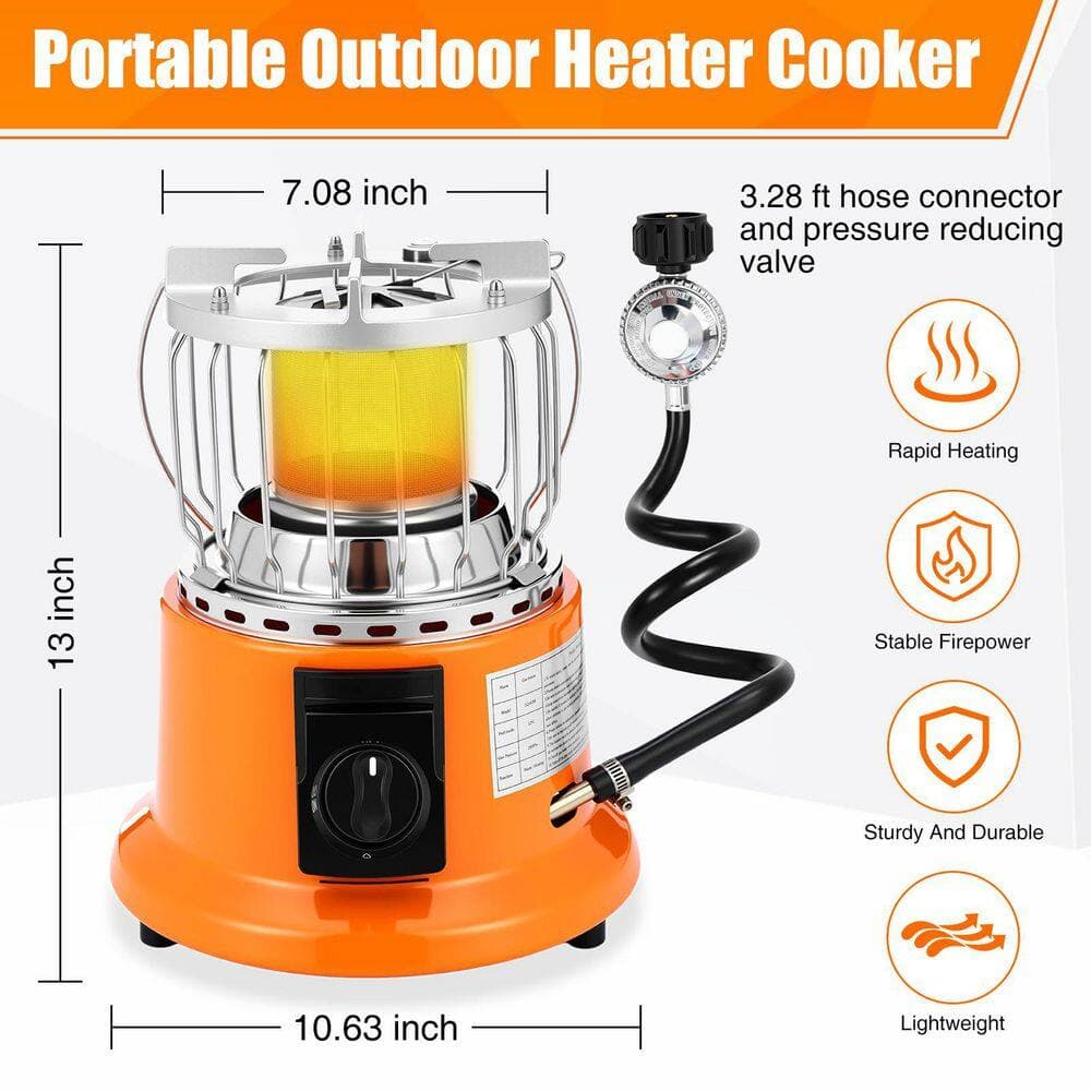 SenQWFa 6000 BTU Portable 2-in-1 Propane Heater and Stove Orange Metal Outdoor Gas Radiant Cooker with Hose Valve (3)