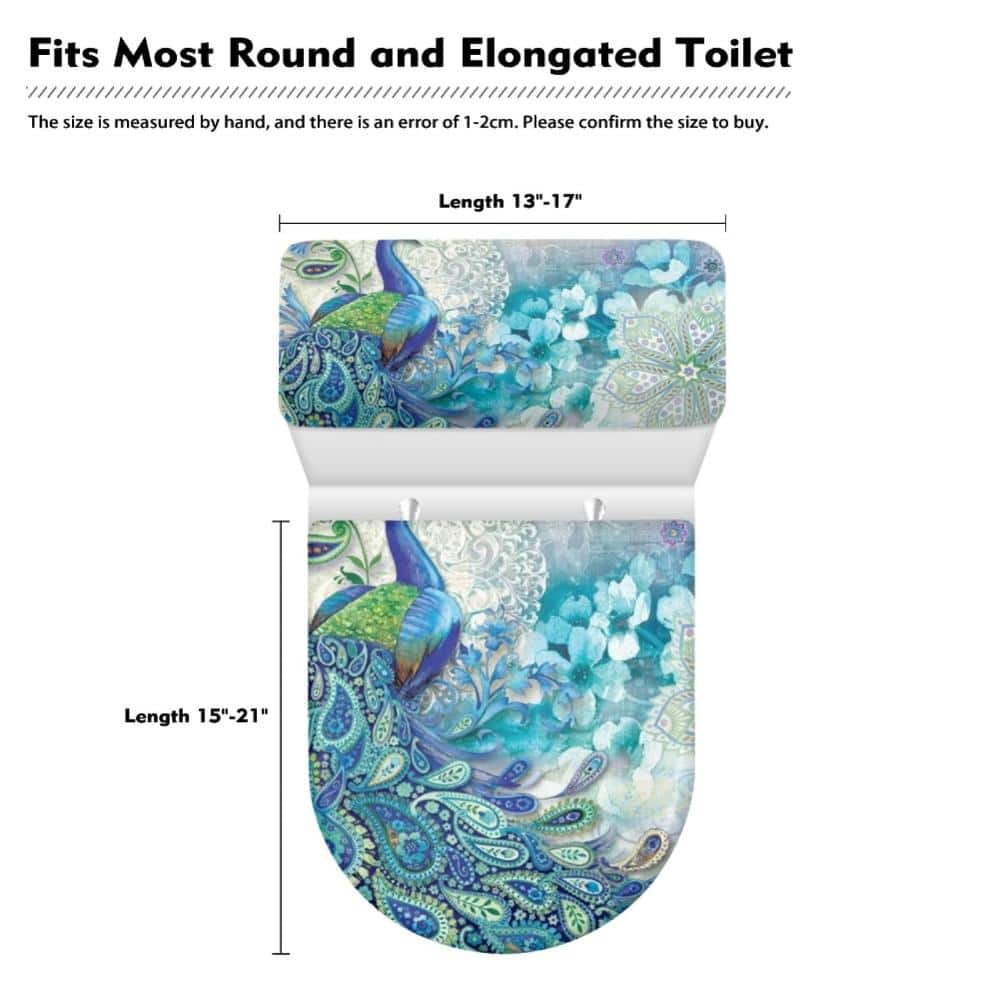 Unbranded Peacock Print 2-Piece Toilet Lid and Tank Cover Set Elastic Polyester Universal Fit in Multicolor (2)
