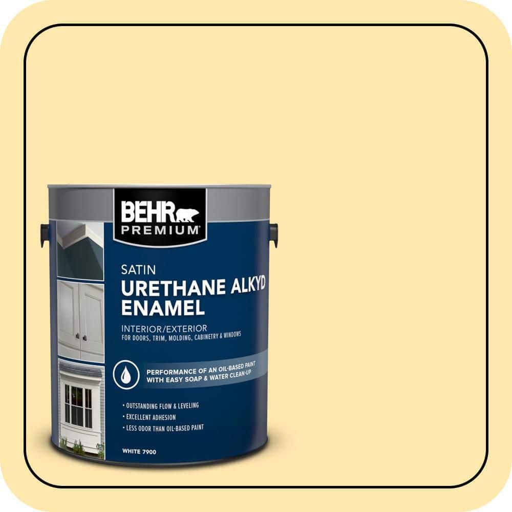 BEHR PREMIUM 1 gal. #350B-4 Lemon Souffle Urethane Alkyd Satin Enamel Interior/Exterior Paint