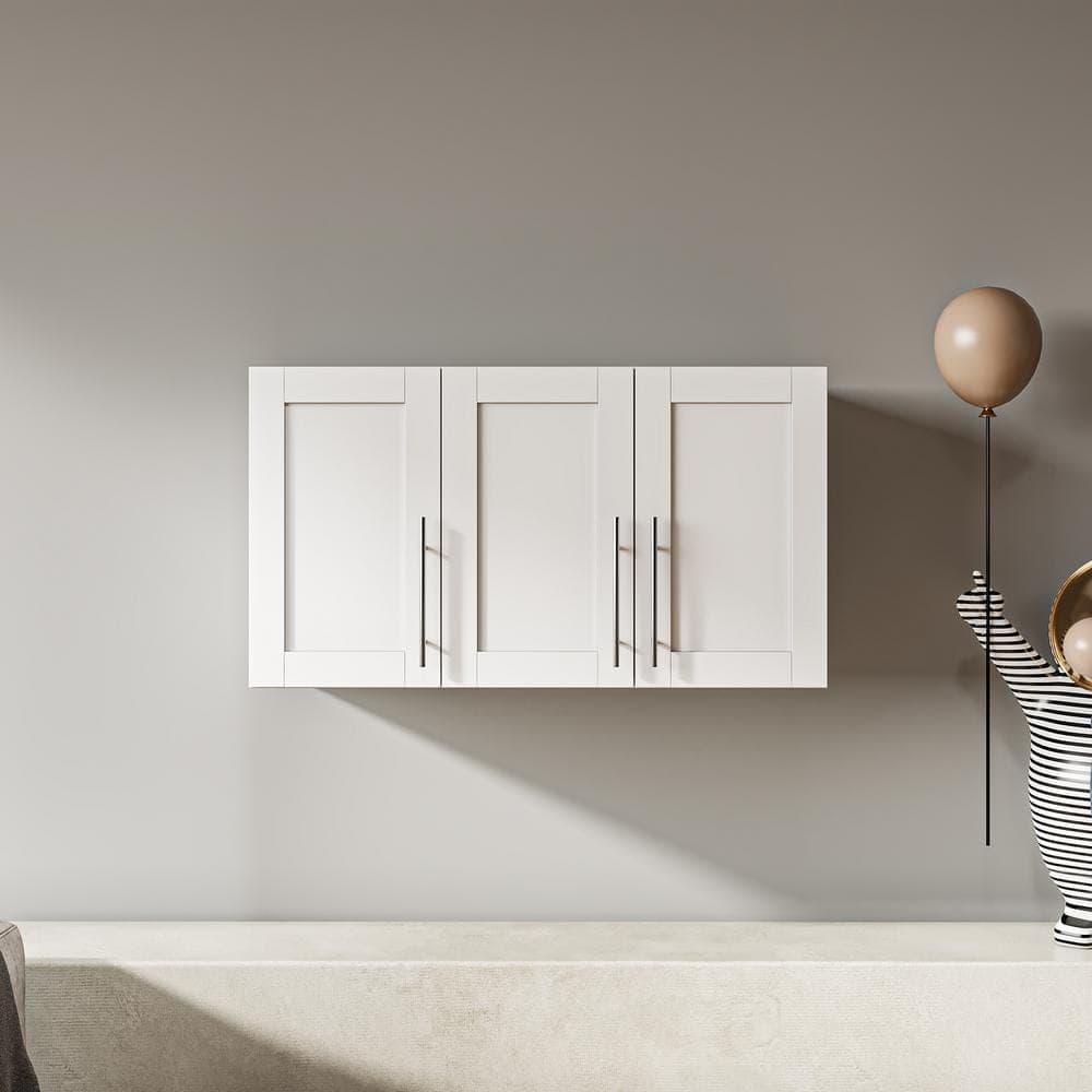 Unbranded 35.43 in. W x 15.75 in. D x 19.7 in. H Bathroom Storage Wall Cabinet in White (3)