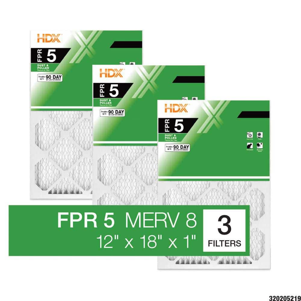 HDX 12 in. x 18 in. x 1 in. Standard Pleated Air Filter FPR 5, MERV 8 (3-Pack)