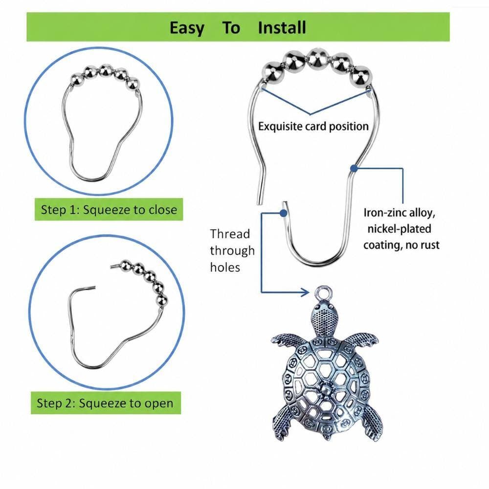 Unbranded Sea Turtles Curtain Hooks Rings Silver Metal Rust Proof Hooks for Curtain Ocean Beach Theme Decor Bath (3)