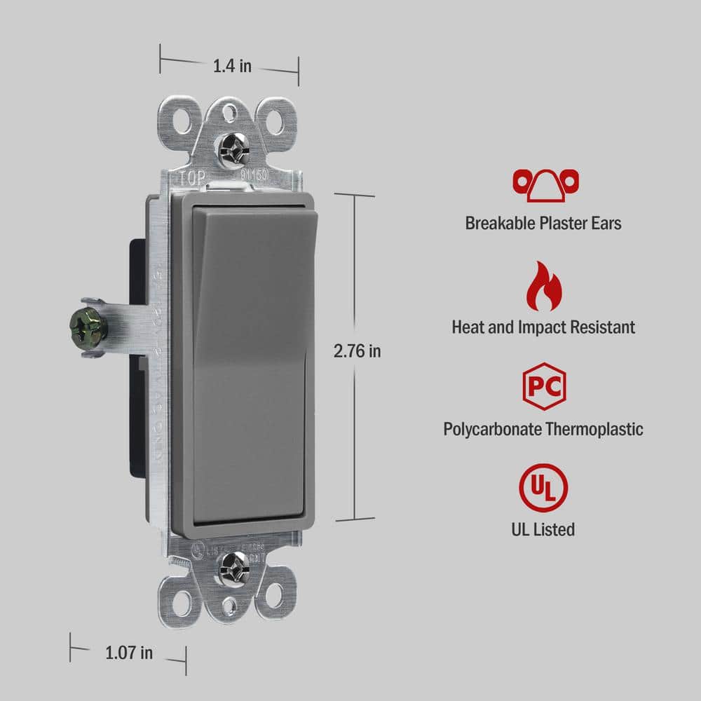 ENERLITES Amp, Single Pole, Decorator/Rocker Light SwitchGray (3)