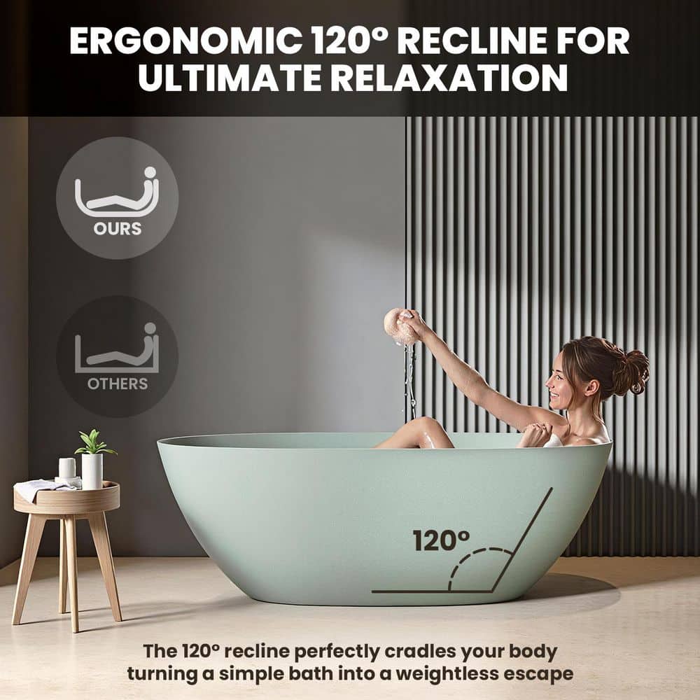 INSTER Freestanding 57 in. x 30.7 in. Soaking Bathtub with Center Drain in Solid Surface Resin (2)