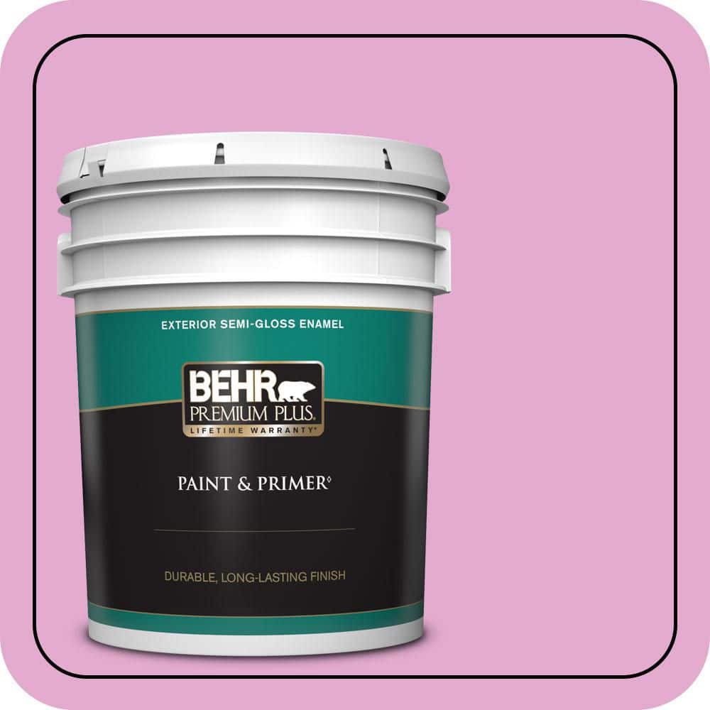 BEHR PREMIUM PLUS 5 gal. #680A-3 Pink Bliss Semi-Gloss Enamel Exterior Paint & Primer