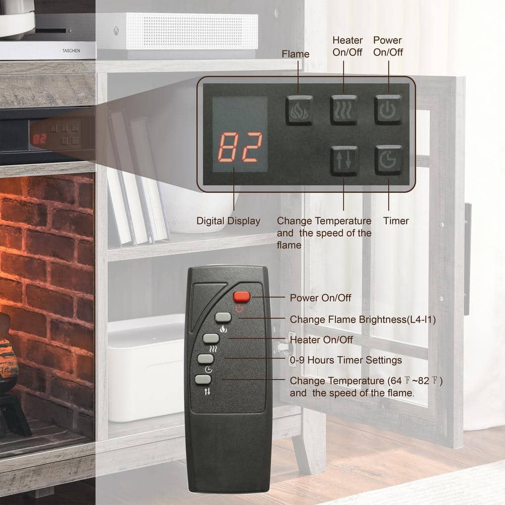 Lukyamzn 5000 BTU 55 in. TV Media Stand Electric Fireplace Heater Furnace in Gray Wash (3)