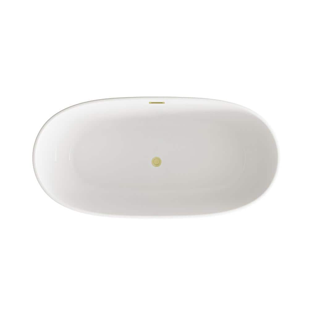 Unbranded Timeless Home 59 in. x 28 in. Soaking Bathtub with Center Drain in Glossy White with Brushed Gold Trim (2)