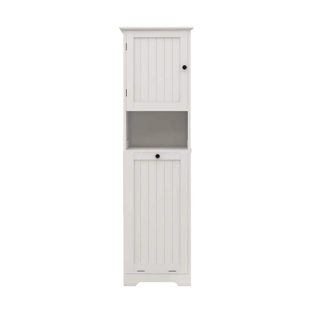 cadeninc 15.74 in. W x 13.77 in. D x 55.11 in. H Bathroom Storage Cabinet with Tilt-Out Laundry Sorter Cabinet, White (1)