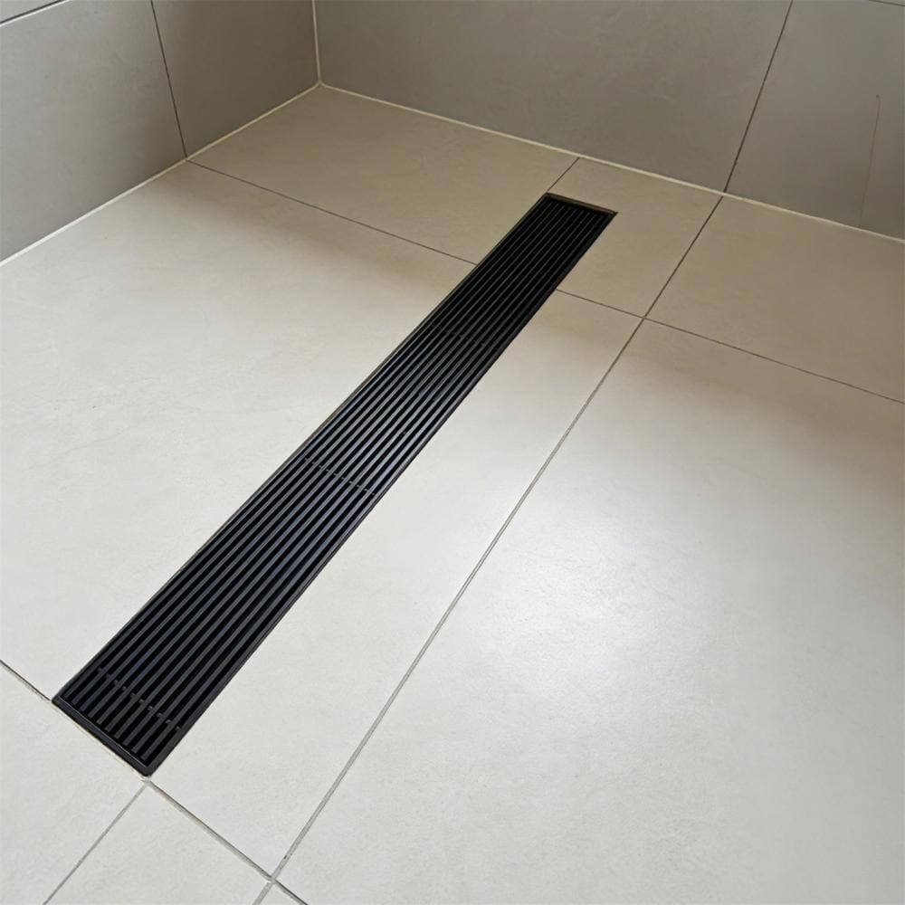 FLG 24 in. Linear Shower Drain with Adjustable Feet, Modern Stainless Steel Bathroom Drain with Hair Strainer in Matte Black (2)