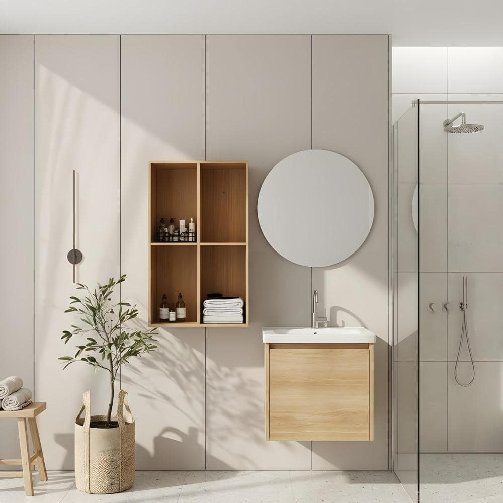 Zuvandra 23.63"W x 9.81"D x 35.44"H Plywood Bathroom Wall Cabinet with 4 Open Compartments,Oak (1)