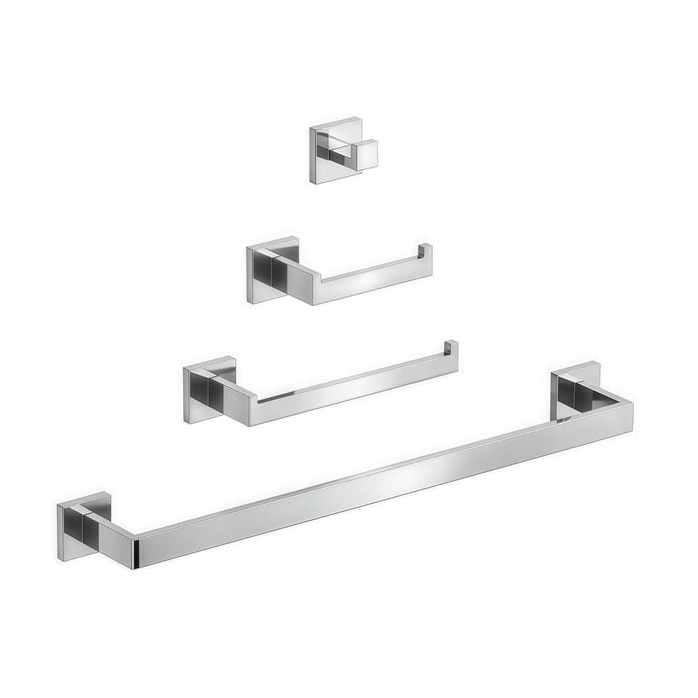 GRANDJOY 22 in. Varenzo 4-Piece Stainless Steel Wall-Mounted Towel Rack Set in Chrome (1)