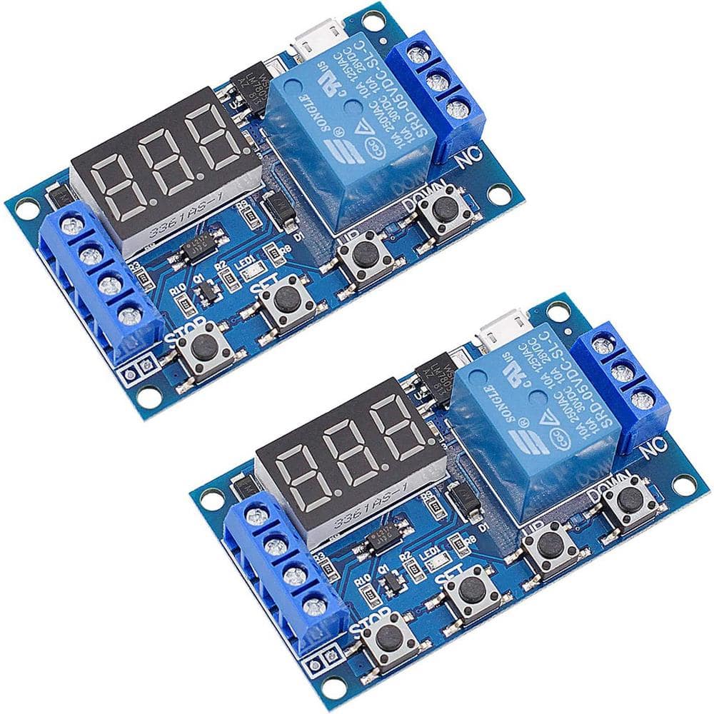 Vrbgify 10 Amp 1440 min. Indoor Countdown Timer Relay Module Cycle with LED Display, 5V Micro USB, Smart Home Controller 2-Pack (1)