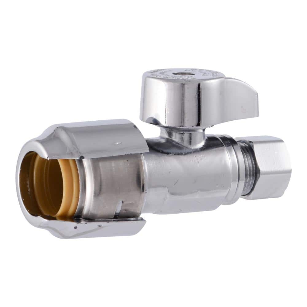 SharkBite Max Push-to-Connect 3/8 in. OD Compression Chrome-Plated Brass Quarter-Turn Stop Valve