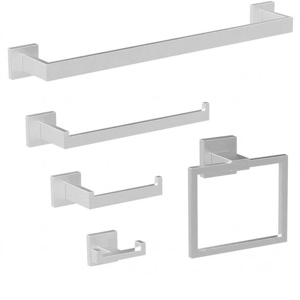 Unbranded 5-Piece Matte Black Stainless Steel Wall Mount Bathroom Hardware Accessory Set with 23.6 in. Towel Bar