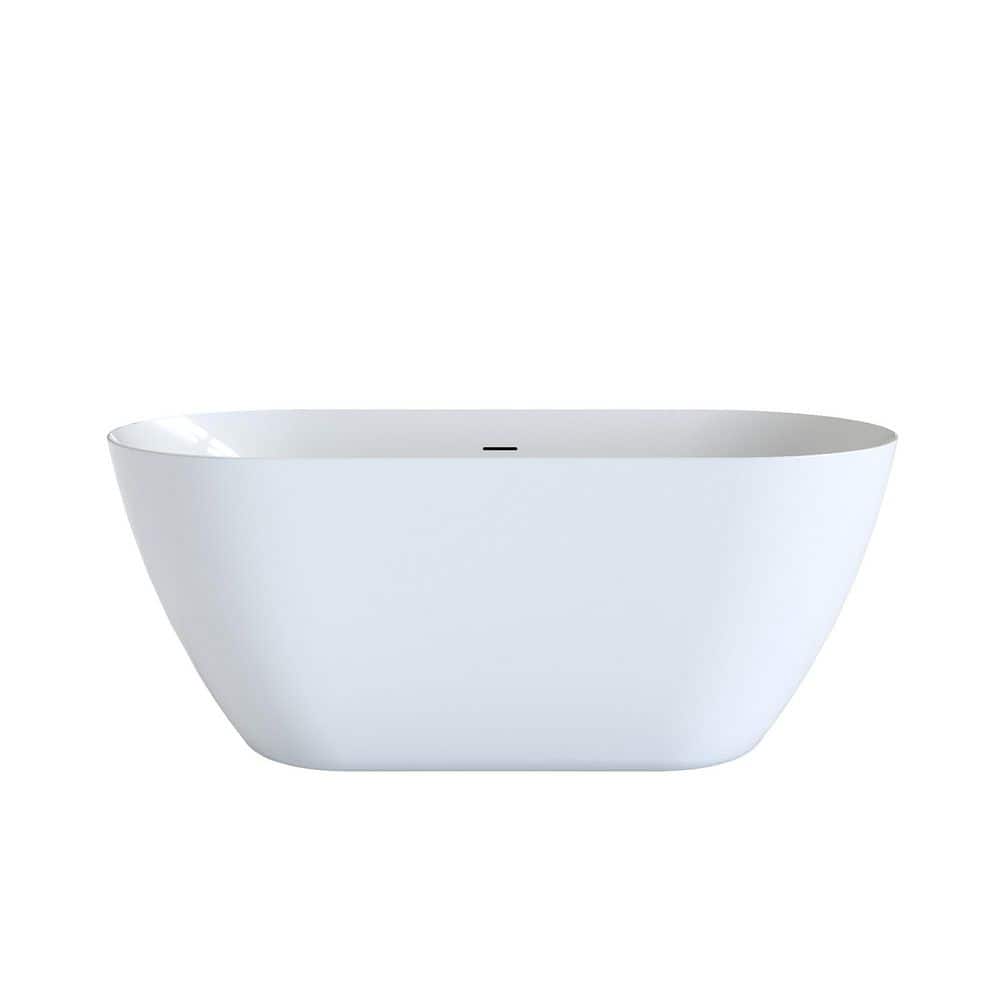 LIVACA 59.06 in. x 28.74 in. Deep Soaking Acrylic Freestanding Bathtub with Center Drain in Glossy White (1)