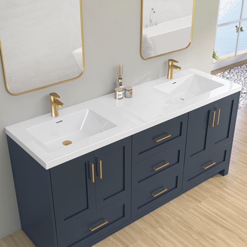 NTQ 72 in. W x 22 in. D Rectangular Double Sink Bathroom Vanity Top White Solid Surface Vanity Top in Glossy White (1)