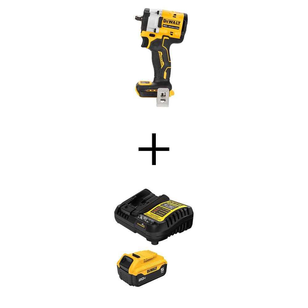 DEWALT ATOMIC 20V MAX Lithium-Ion Cordless Brushless 3/8 in.Variable Speed Impact Wrench with 20V MAX XR 5Ah Battery & Charger (1)