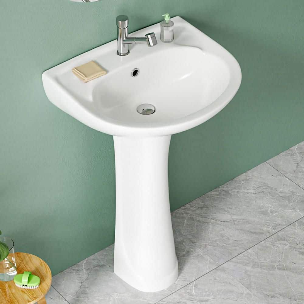 Vomlor 16.5 in. D x 20 in. W Bathroom Pedestal Sink Combo Novelty U-Shape Vitreous China in White with 1 Faucet Hole (1)