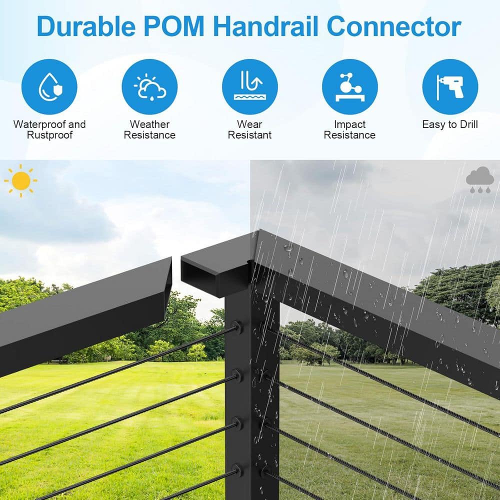 Afoxsos Handrail Corner Connectors 2 Pack POM Material Flat Handrail Accessories for Rectangular Cable Railing Deck System (3)