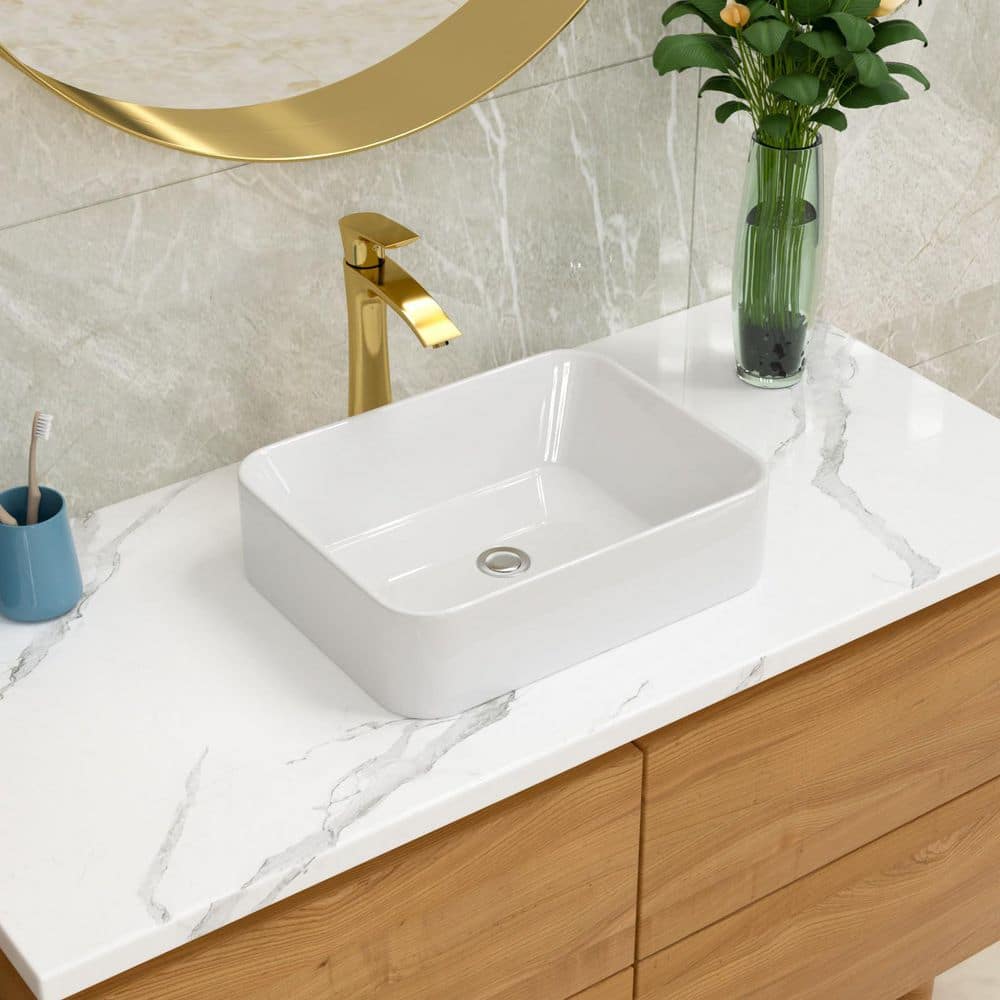 Numhew 19 in. x 15 in. Rectangular Modern Above Counter Bathroom Sinks, Porcelain Ceramic Vessel Vanity Sink, White (3)
