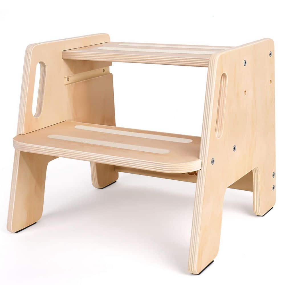 Laybus Reach 1 ft. Wooden Height-Adjustable 2-Step Stool, Potty Training Stool with Handles for Bathroom Sink Kitchen Bedroom