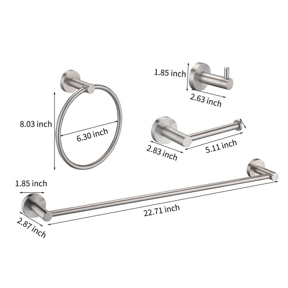 Tahanbath 4-Piece Bath Hardware Set with Towel Bar/Rack in Brushed Nickel (2)