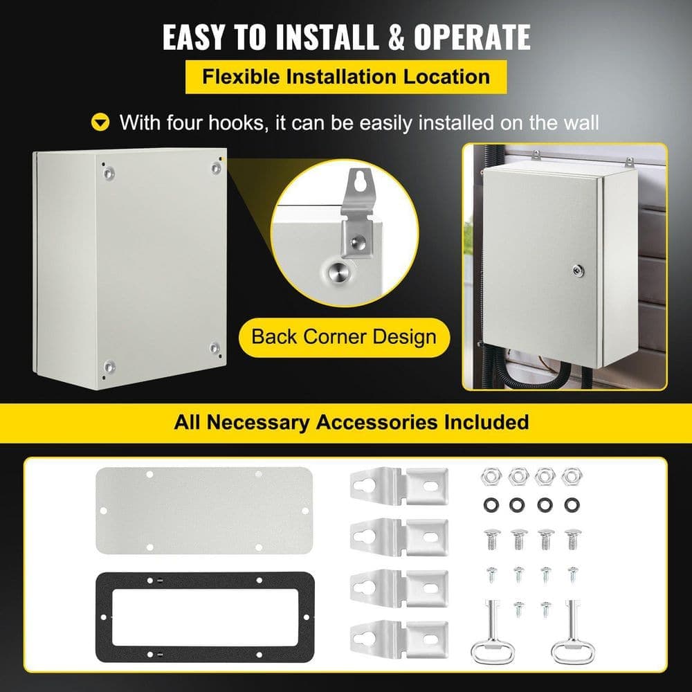 GIVIMO Carbon Steel Electrical Enclosure Box 16 in. x 12 in. x 6 in. with Hinged Cover, IP66 Rated, Wall Mount, Outdoor Rated (2)