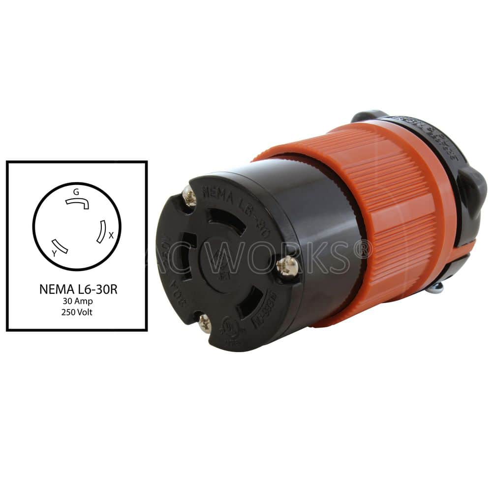 AC WORKS NEMA L6-30R 30A 250V 3-Prong Locking Female Connector with UL, C-UL Approval (2)