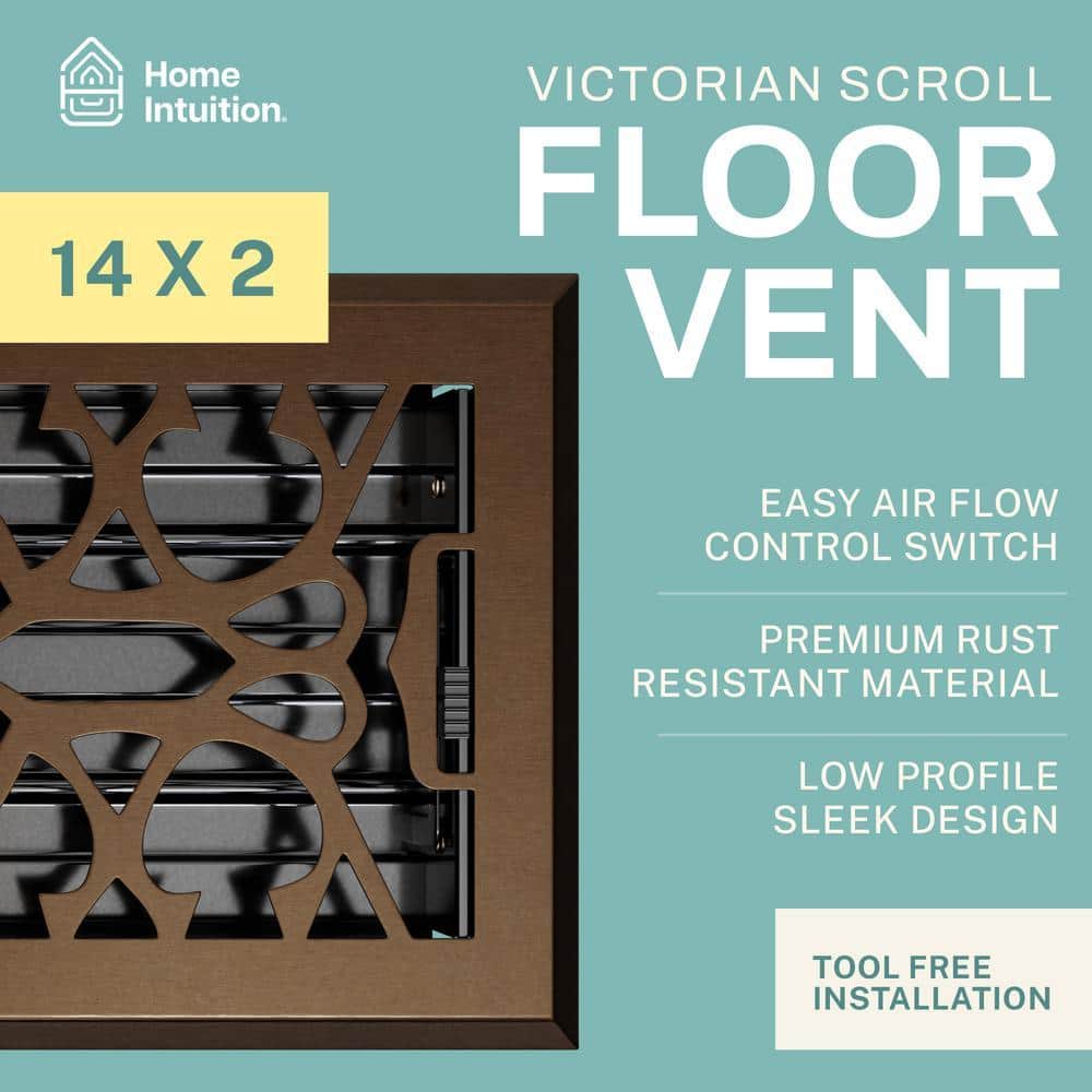 HOME INTUITION Victorian Scroll 2 x 14 in. Decorative Floor Register Vent with Mesh Cover Trap, Oiled Bronze (2)