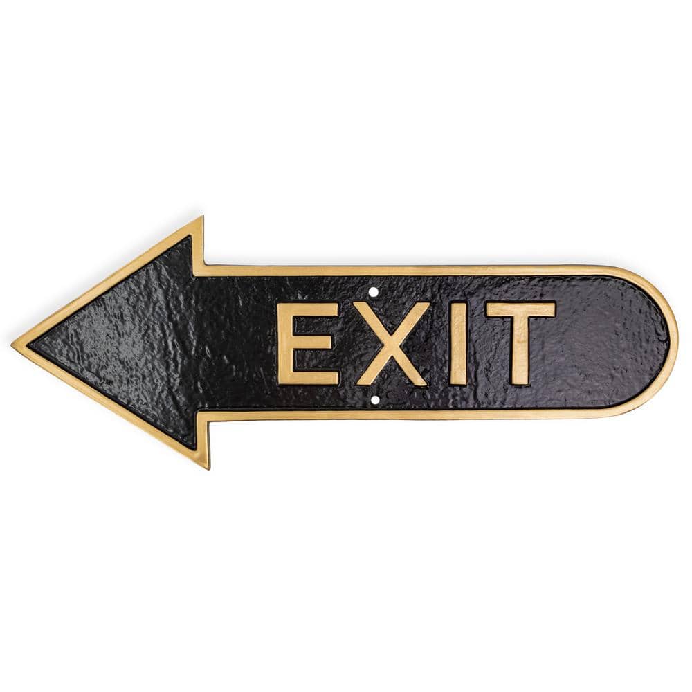 Montague Metal Products 6" x 15.5" Left Arrow Exit Statement Plaque Sign-Black/Gold (1)